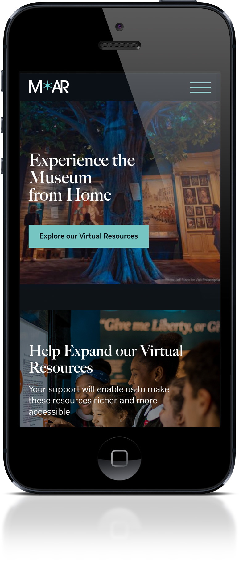 A photo of the Museum of the American Revolution's Website